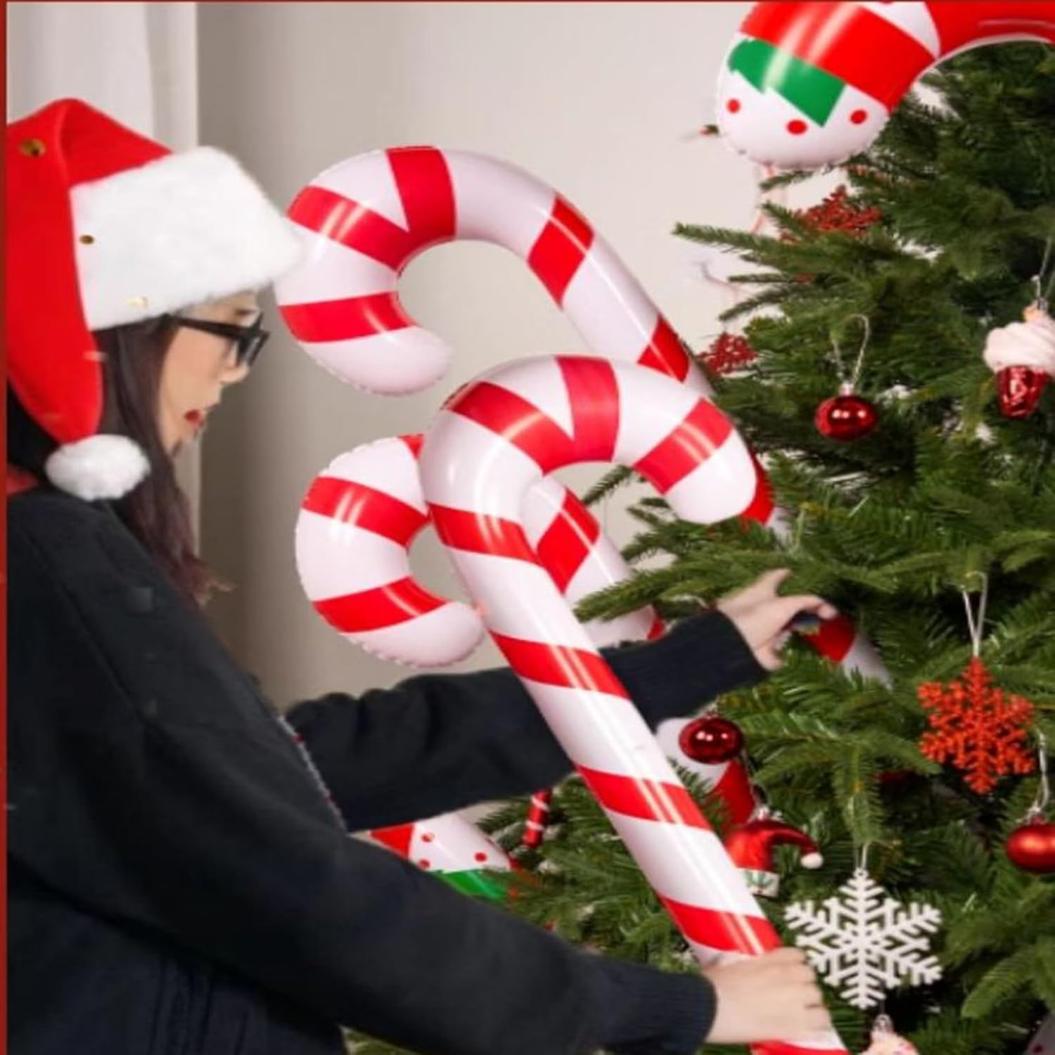 Soochat Inflatable Candy Canes Balloons Inflatable Christmas Candy Cane for for Christmas Indoor and Outdoor Party Decorations Winter Holiday Supplies (Red) - Green image number 5