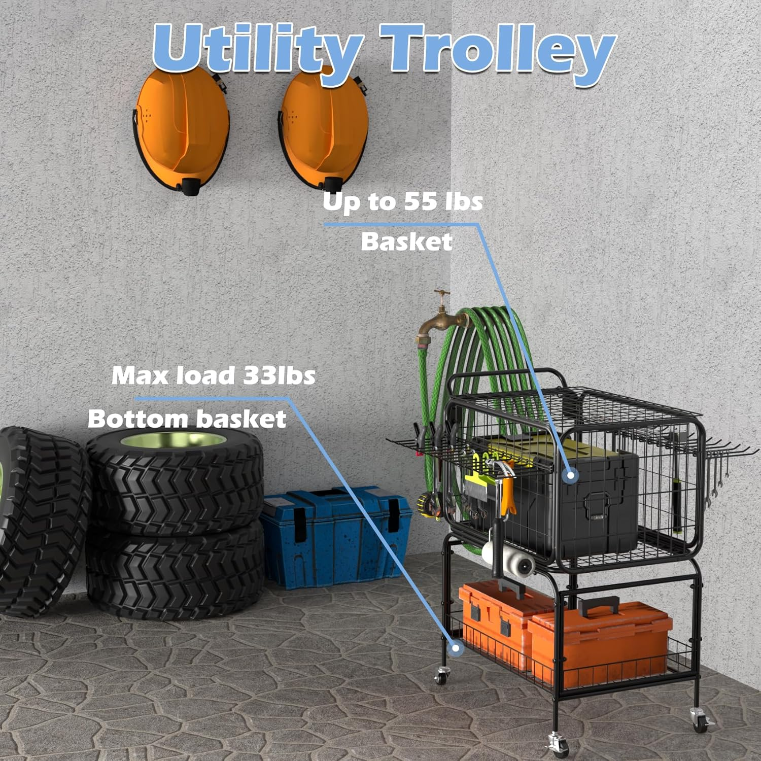 Ball Storage, Tennis Ball Cart for 350 Balls, Trolley Cart with Wheels Laundry Basket, Extra Large Utility Trolley for Storage Sport Equipments DIY Tools Toys Ball Hopper Tennis Racket image number 5