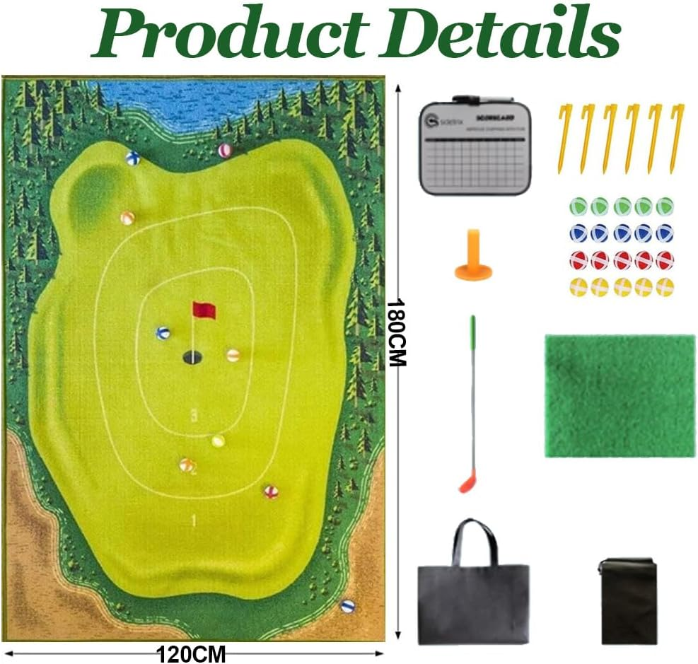 Golf Chipping Game Mat Set, Golf Chipping Practice Mat with Golf Ball, 47" X 70" (120Cm X 180Cm) Golf Game Outdoor Indoor Hitting Mat for Home Backyard Playground (No Clubs) image number 1