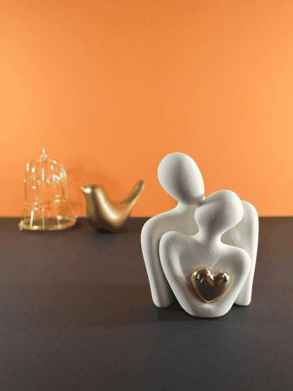 Modern Ceramic Couple Sculpture - Abstract Love Statue Ornament Figurine for Home Decor in Living Room, Bedroom,Office - Unique Couple Gift - Anniversary Birthday,Show Pieces for Home (White) image number 1