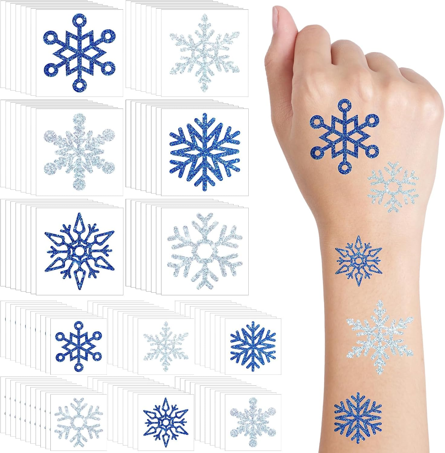 Kathfly 180 Pcs Snowflake Temporary Tattoos Winter Christmas Glitter Sticker Party Decorations Supplies Favors Gifts Cute Apparel Accessories for Body Face Women Party Supplies(Snowflake)