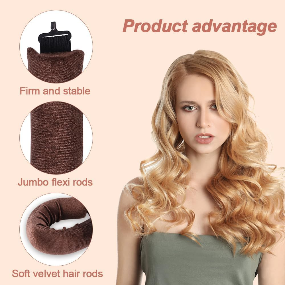 Heatless Hair Curler Overnight Curls Blowout Rods, 3Pcs Heatless Curling Rod Velvet Blowout Rods,No Hot Roller Overnight Blowout,Velvet Heatless Curling No Heat Hair Curler Overnight Curl Blowout Rod image number 1