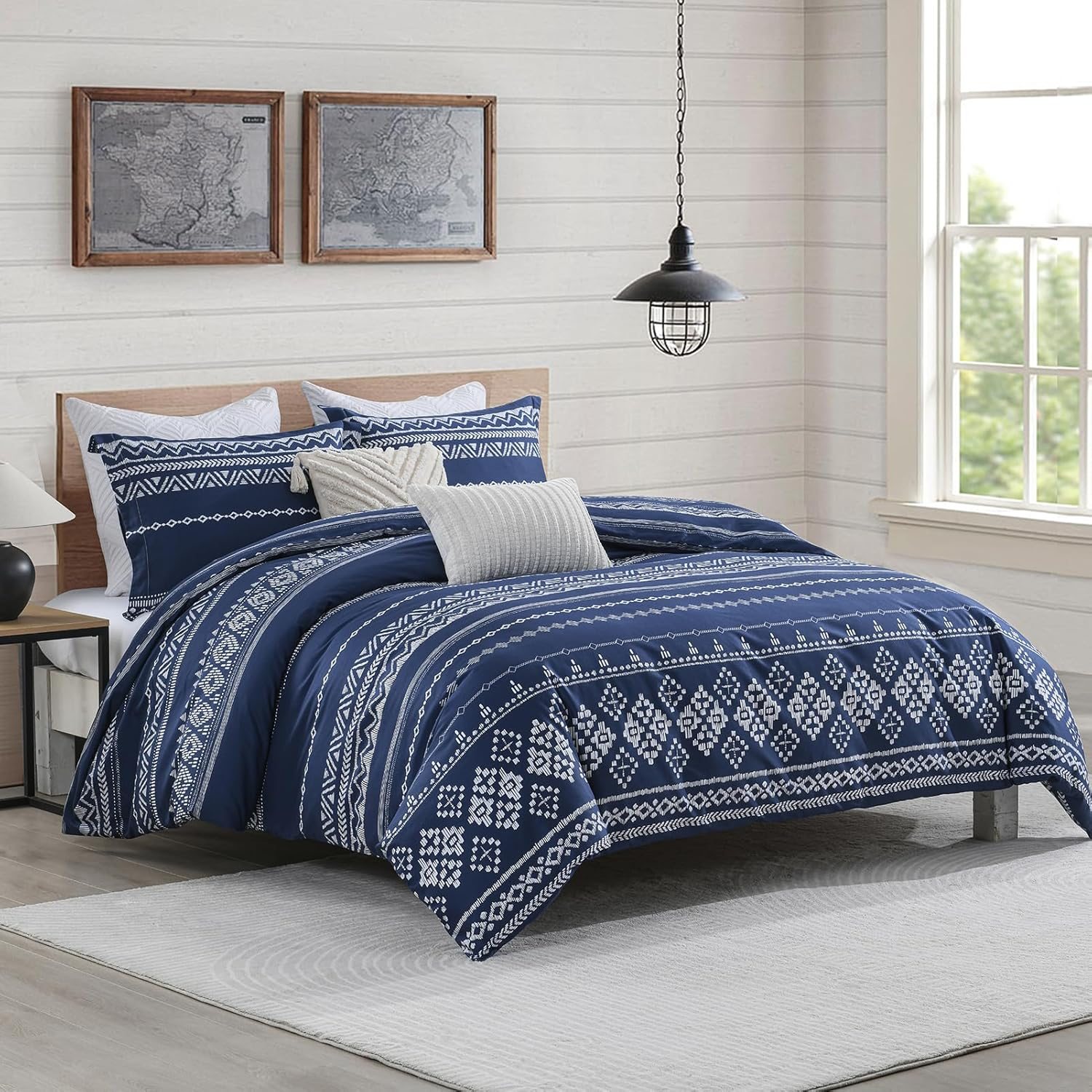 DUOMING Boho Duvet Cover Queen - 100% Cotton Duvet Cover Set, Cozy and Breathable Queen Duvet Cover with Zipper Closure & 8 Ties, 3 Piece Bohemian Duvet Cover Set for All-Season image number 5