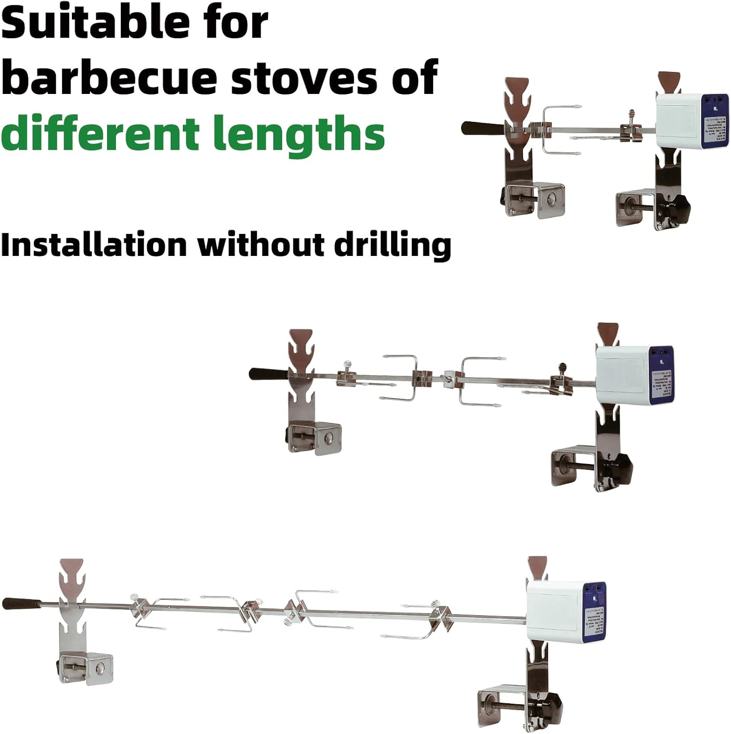 Universal Replacement Rotisserie Kit USB AAA Batteries DC 5V Quick Install Portable Spit Grill Outdoor Camping BBQ Heights Adjustable Length Cooking Tool Roaster Accessories Chicken(90-D) image number 1