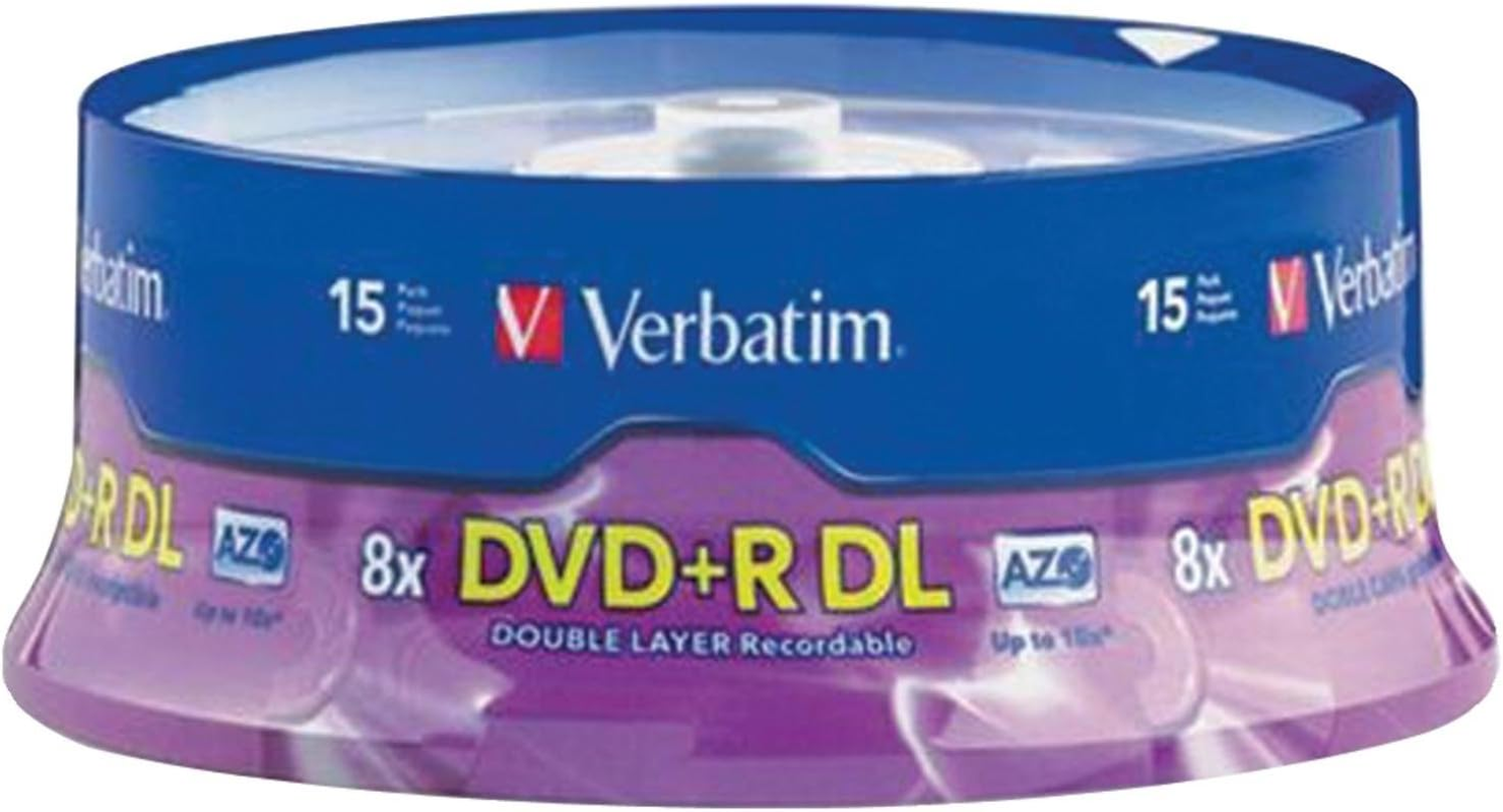 Verbatim DVD+R DL AZO 8.5GB 8X-10X Double Layer Recordable Disc, 15-Disc Spindle 95484