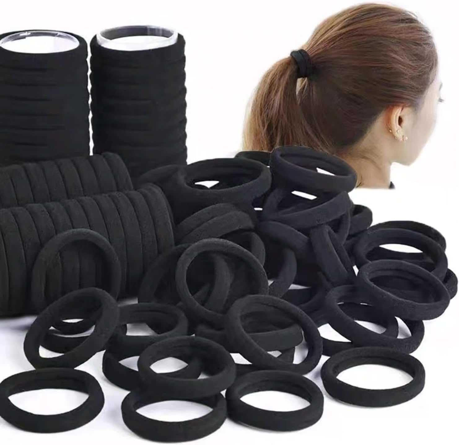 50Pcs Black Thick Seamless Bands Elastic Ties Soft Ponytail Holders for Women Girls Rubber Bands Hair Ties (Black) image number 5