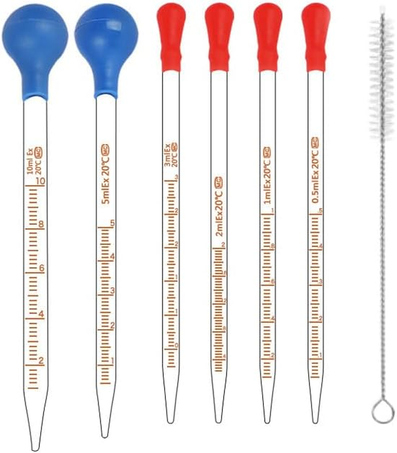6 Pieces Glass Pipettes Graduated Dropper,Long Glass Pipette Dropper with 6 Rubber Caps and 1 Pcs Droppers Brush image number 2