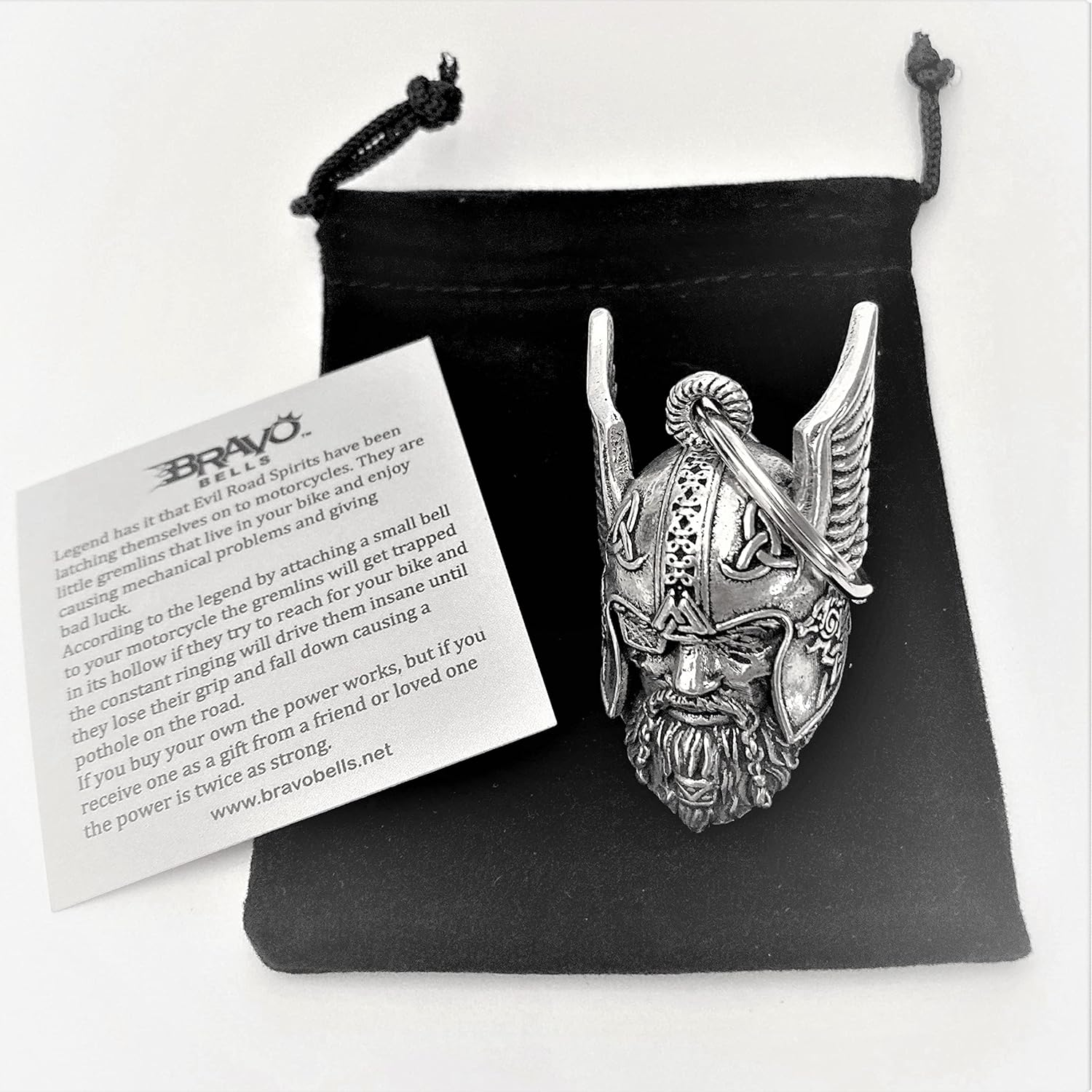 Bravo Bells Odin Viking God Motorcycle Bell Good Luck Biker Gift, Silver image number 6