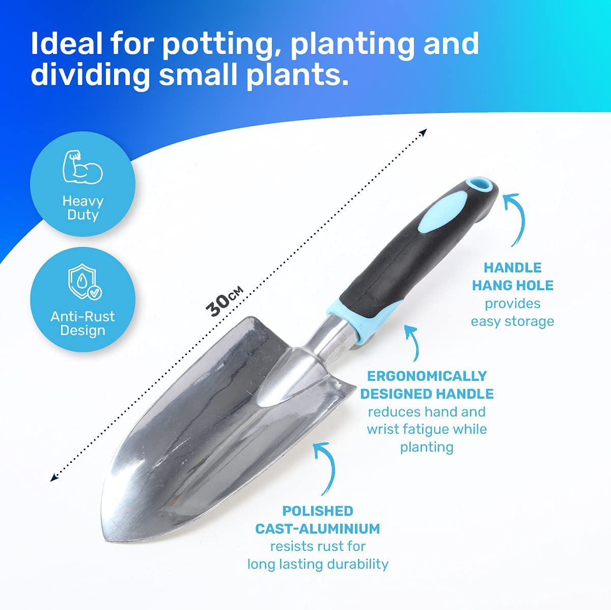 [2PCE] Garden Shovel Garden Hand Trowel, Garden Greens Heavy Duty Garden Trowel with Ergonomic Handle, Dig with Ease, Planting and Soil Cultivation, Small Area Gardening image number 2
