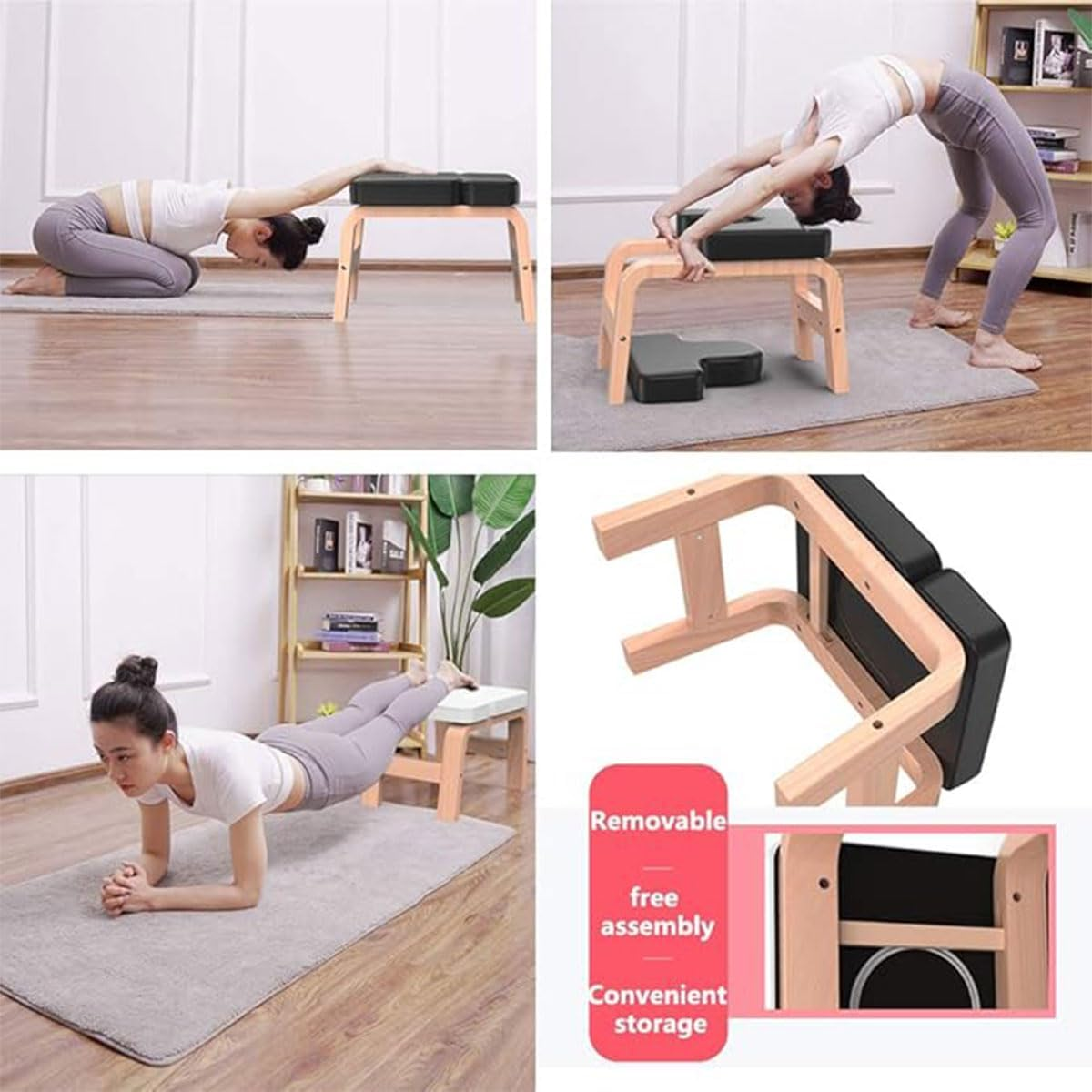 AIMALL Yoga Inversion Bench Wooden Handstand Stool, Professional Core Strength Training Chair, Home Fitness Yoga Auxiliary Chair, 24.5X15.4X15.1 Inches image number 1