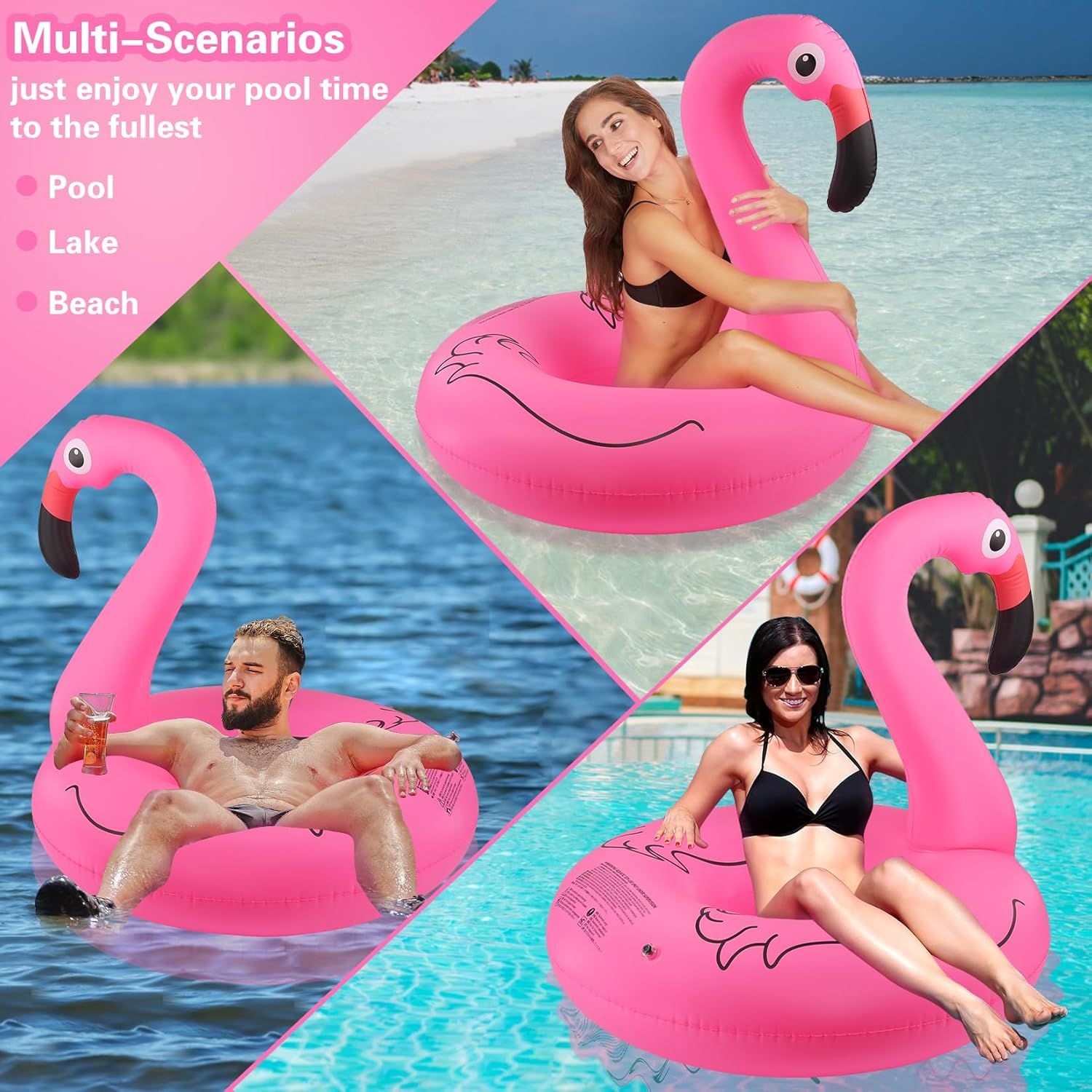 Inflatable Pool Floats, Pool Tubes Swim Ring Pink Pool Float, 42'' Large Pool Float, Pool Inner Tube Beach Floats for Adults, Blow up Floaties Water Floaties Pool Raft Lounger Lake - Pink image number 3