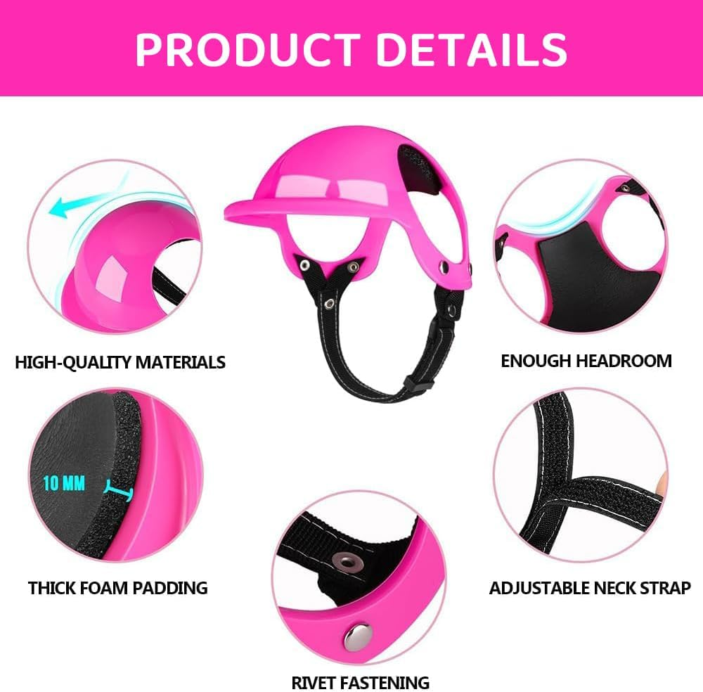 2 Pack Dog Helmet &ndash; Adjustable Pet Motorcycle Helmet with Ear Holes for Small, Medium, Large Dogs &ndash; Windproof, Anti-Dust, Durable Dog Hat for Outdoor Riding