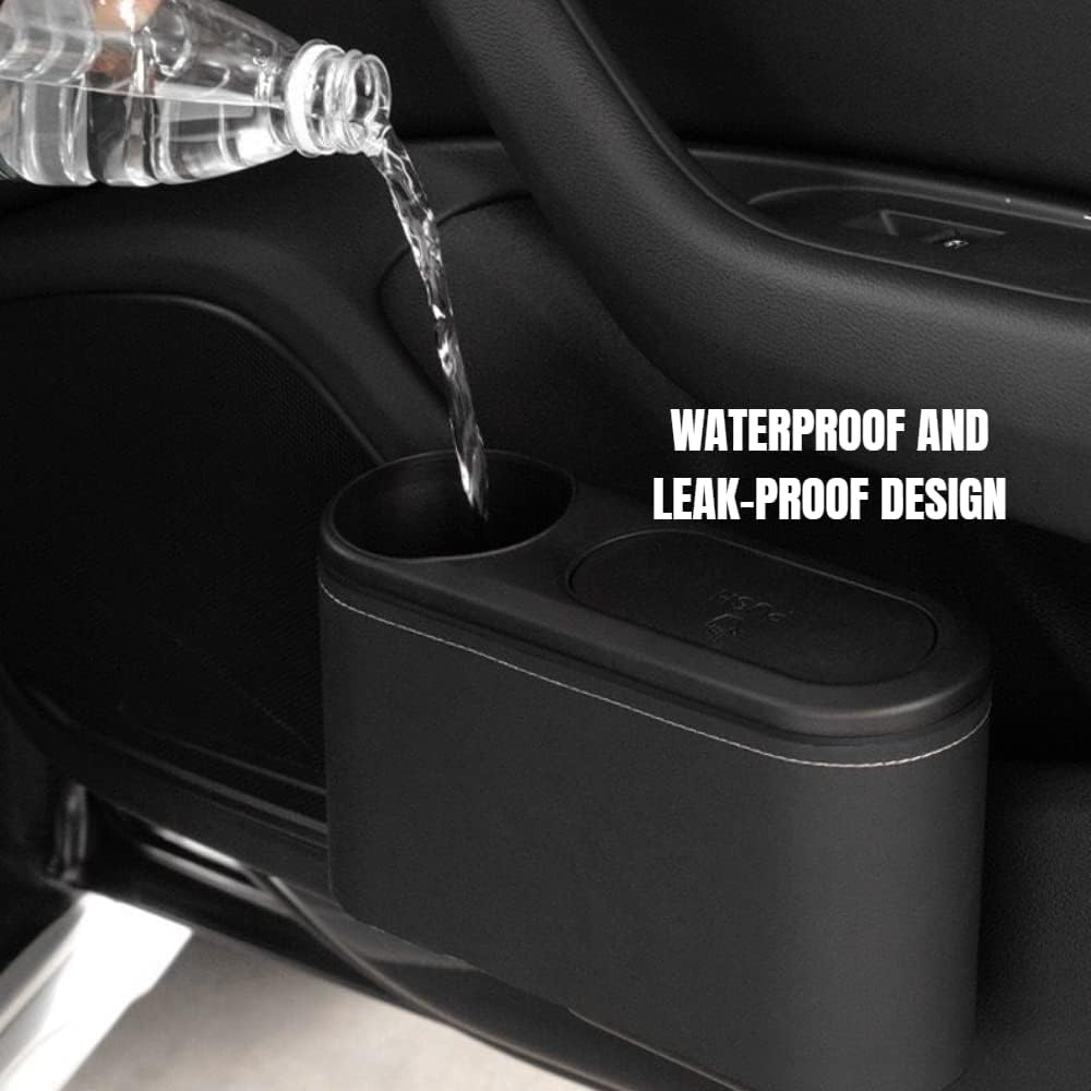 Car Trash Can with Lid,Mini Car Garbage Can Leakproof Trash Bin for Car,Automotive Garbage Container Accessories (Beige) - Brown image number 2