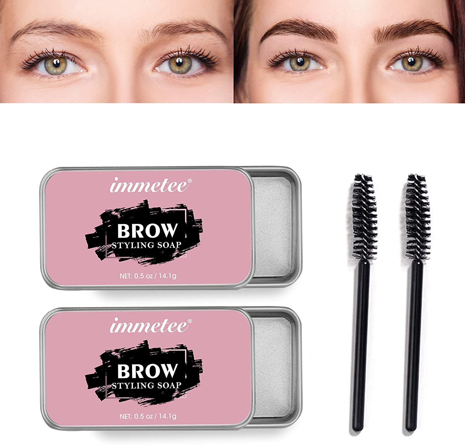 Immetee Eyebrow Soap Kit, 2PCS Brows Soap Wax, Long Lasting Waterproof Smudge Proof Eyebrow Styling Pomade for Natural Brows, 3D Feathery Brows Makeup Balm. 10G/0.35Oz image number 4
