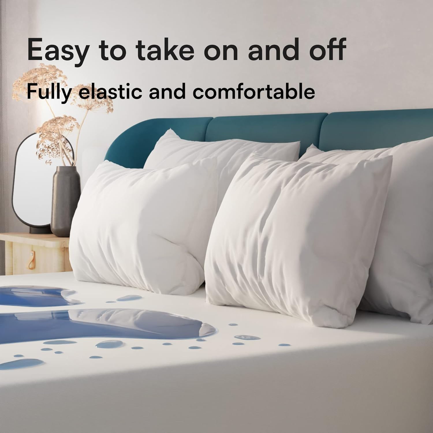 King Waterproof Mattress Protector Extra Deep Terry Cotton Cover Pad Breathable anti Allergy Dust Mite Bacterial Hypoallergenic Vinyl Fre E Bed Cover Fully Fitted 8-20Inches Deep image number 2