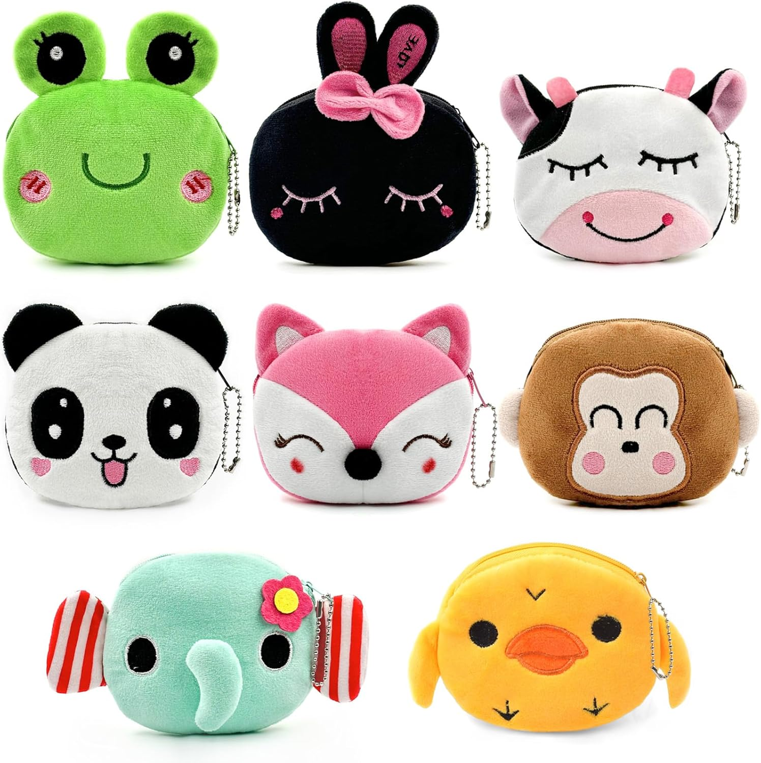 8 Pack Small Cute Coin Purse Pouch Bulk with Keychain for Kids Party Bag Fillers, Zipper Plush Animal Coin Purse Wallet Pouch for Bithday Party Favors Classroom Rewards School Kids Activity image number 6