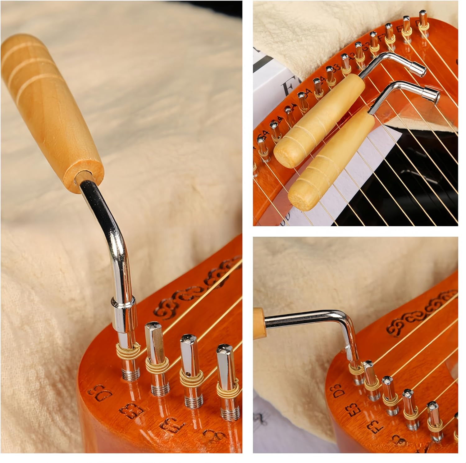 1Pc Piano Tuning Key, Music Instrument Tuning Wrench,Portable Autoharp Tuning Wrench, Harp Tuning Pins L-Shaped Harp Tuning Key with Wood Handle for Home and Smusic Studio image number 4