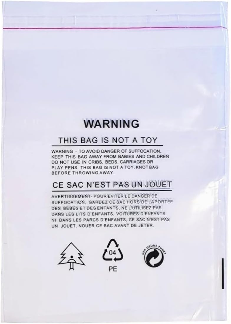 Self Seal Clear Poly Bags with Suffocation Warning, 30Cm X 40Cm, Extra Strong & Thick, FBA Sellers, Apparel Bags - 100 Pack image number 1