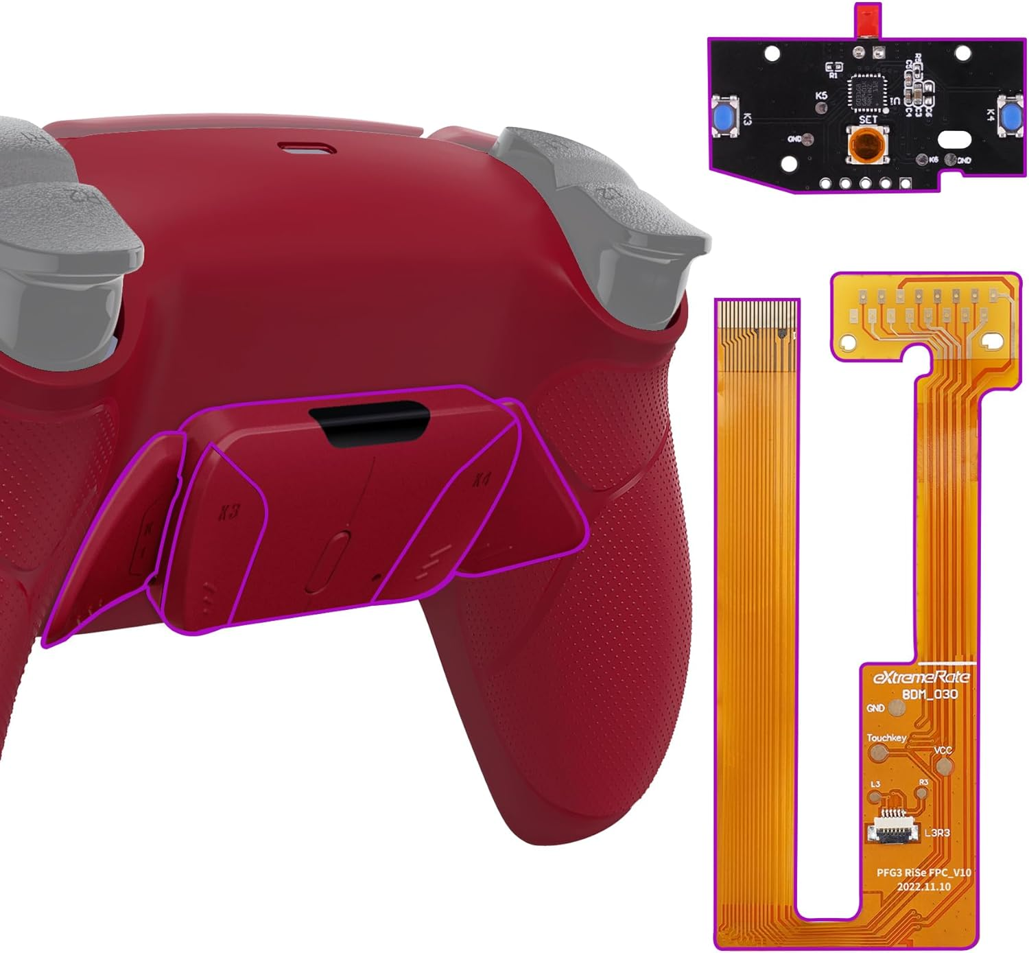 Extremerate Cobalt Blue Rubberized Grip Programable RISE4 Remap Kit for PS5 Controller BDM-030 040 050, Upgrade Board & Redesigned Back Shell & 4 Back Buttons for PS5 Controller - without Controller