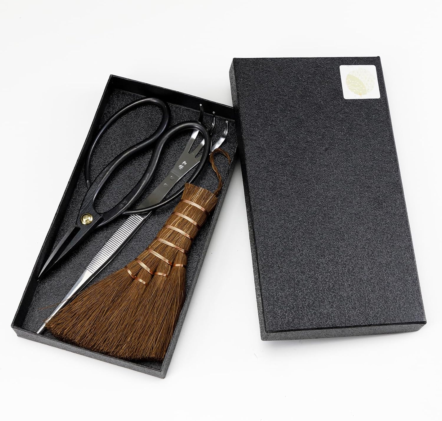 Wazakura 3PCS Japanese Bonsai Kit Garden Tool Starter Set Made in Japan, Scissors + Stainless Tweezers with Rake + Chinese Broom, Japanese Gardening Beginner Kit - Traditional Model image number 2
