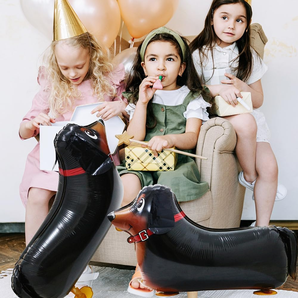 4 Pack Dachshund Dog Balloons, Air Walker Pet Animal Doggy Party Decoration, Brown, Black, 4 Count, 24'' image number 1