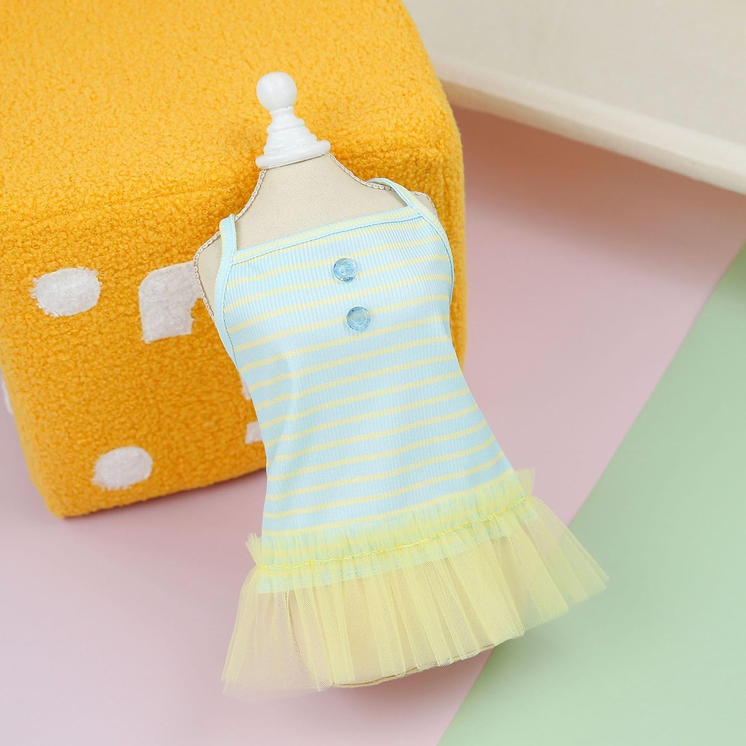 Knitted Dog Dress for Small Dog Striped Pet Pullover Strap Dress Stretchable Summer Clothes Breathable Puppy Tulle Skirt (Green, XL) image number 4