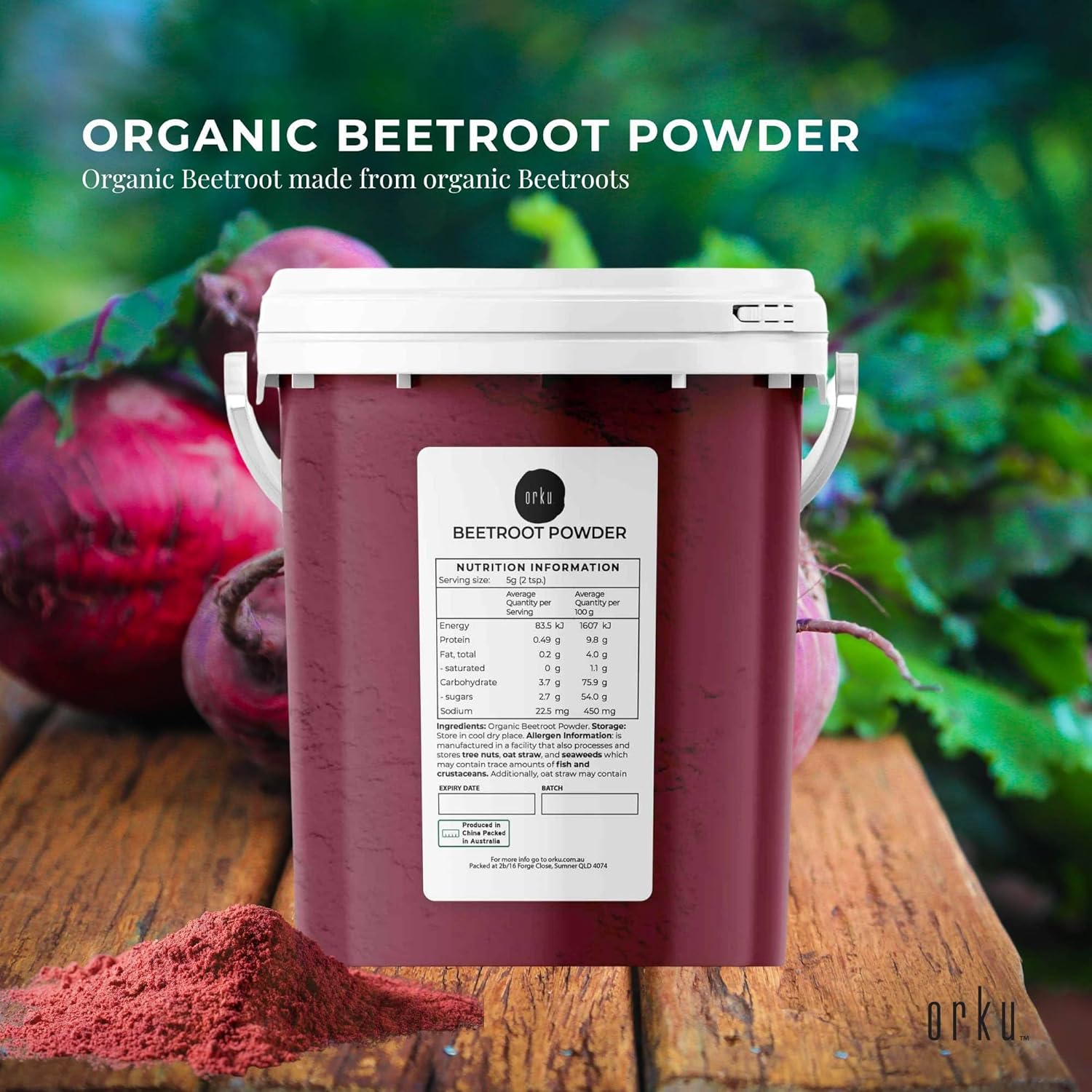 800G Organic Beetroot Powder Bucket Superfood Beet Root Supplement Beta Vulgaris