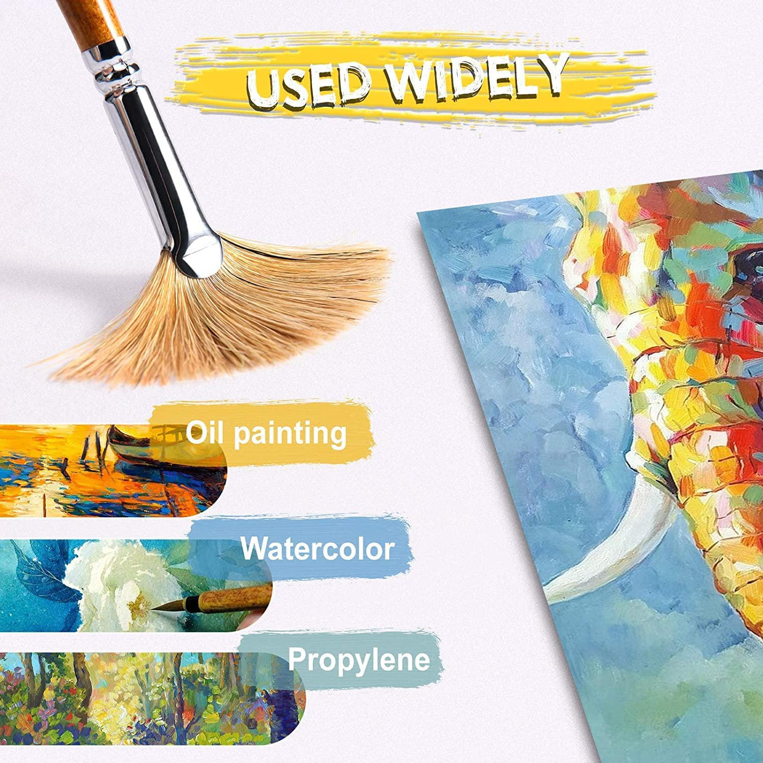 Fan Paint Brushes Set - 9Pcs Artist Drawing Brush, Soft Nylon Hair, Wood Long Handle, Fan-Shaped for Painting image number 2