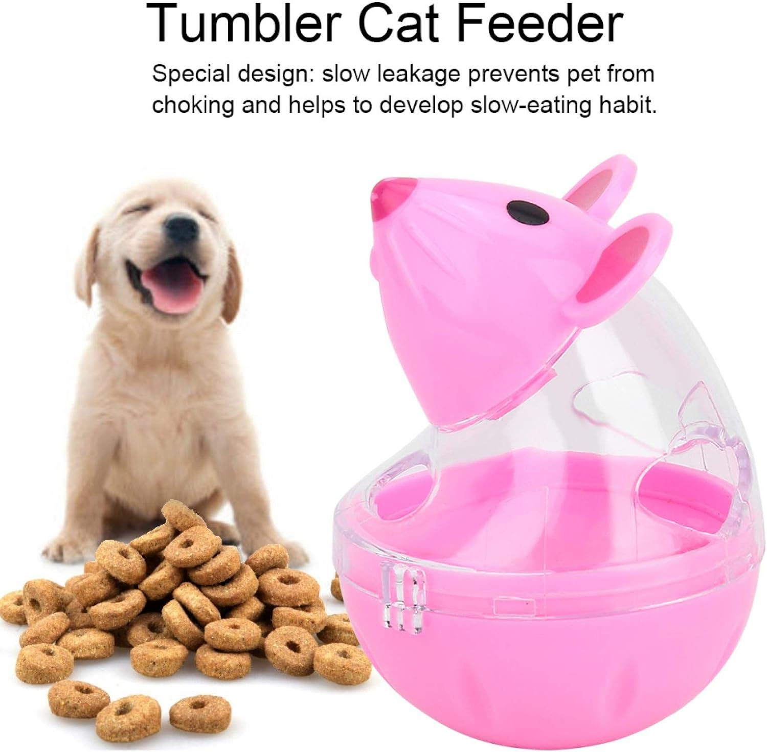 Slow Feeder, Interactive Toy Mice Tumbler Cat Feeder, Plastic Transparent Pratical for Cats(Pink) image number 3