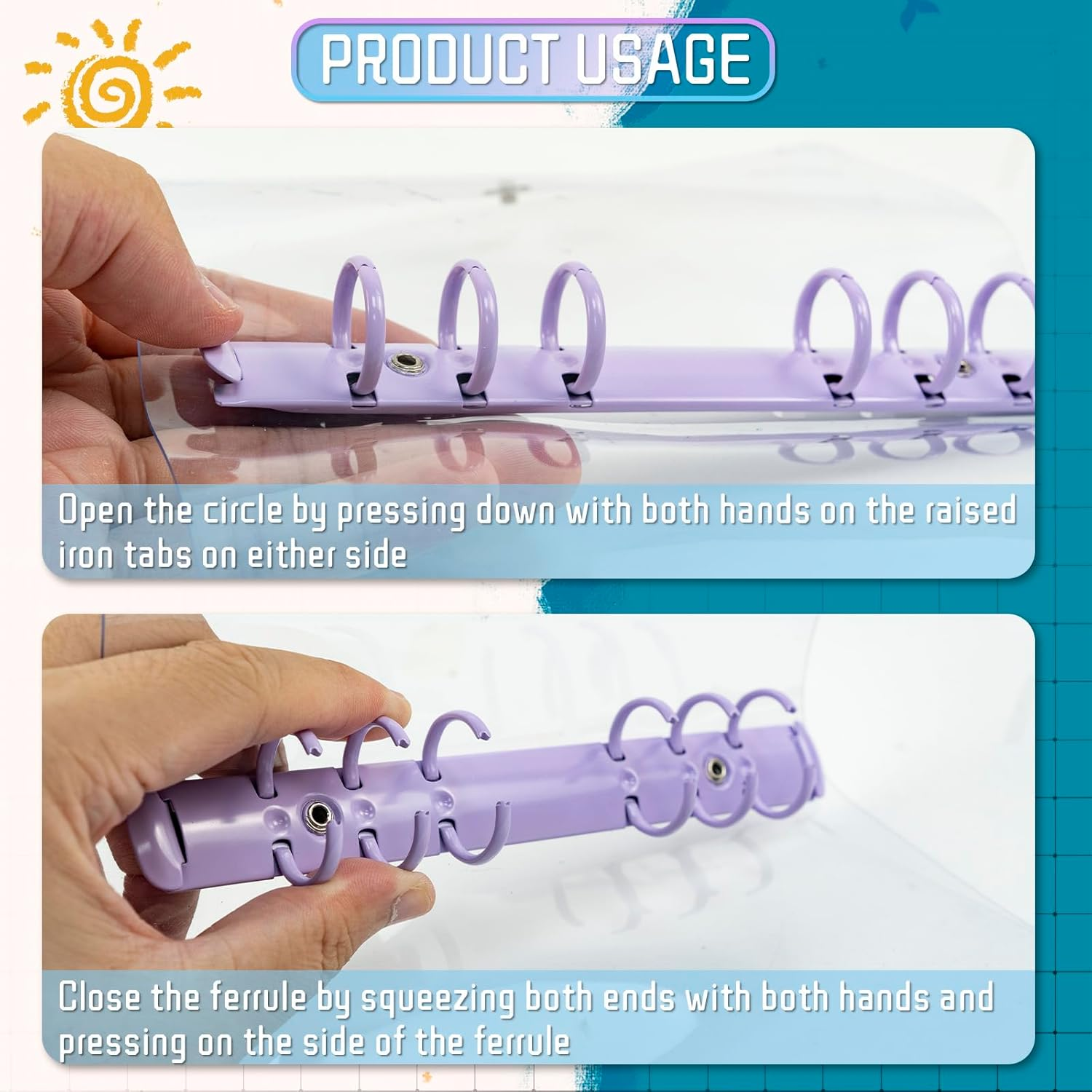 2 Pcs Clear A6 Notebook Binders 6 Ring Soft PVC Budget Binders Transparent A6 Planner Binder round Ring Binder Cover for Refillable Notebook School, Meeting, Office (Blue and Purple) image number 1