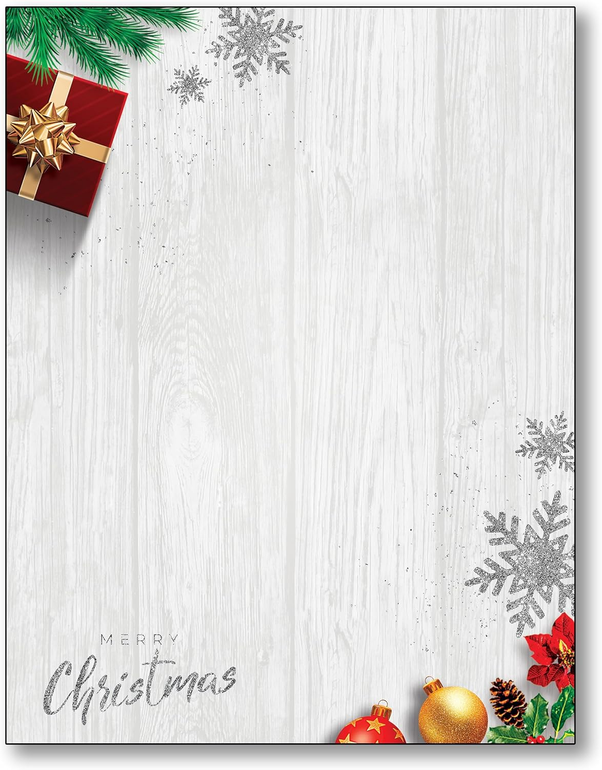 Silver, Gold and a Merry Christmas Stationery Paper - 80 Sheets of Letterhead for Winter & Holiday Events