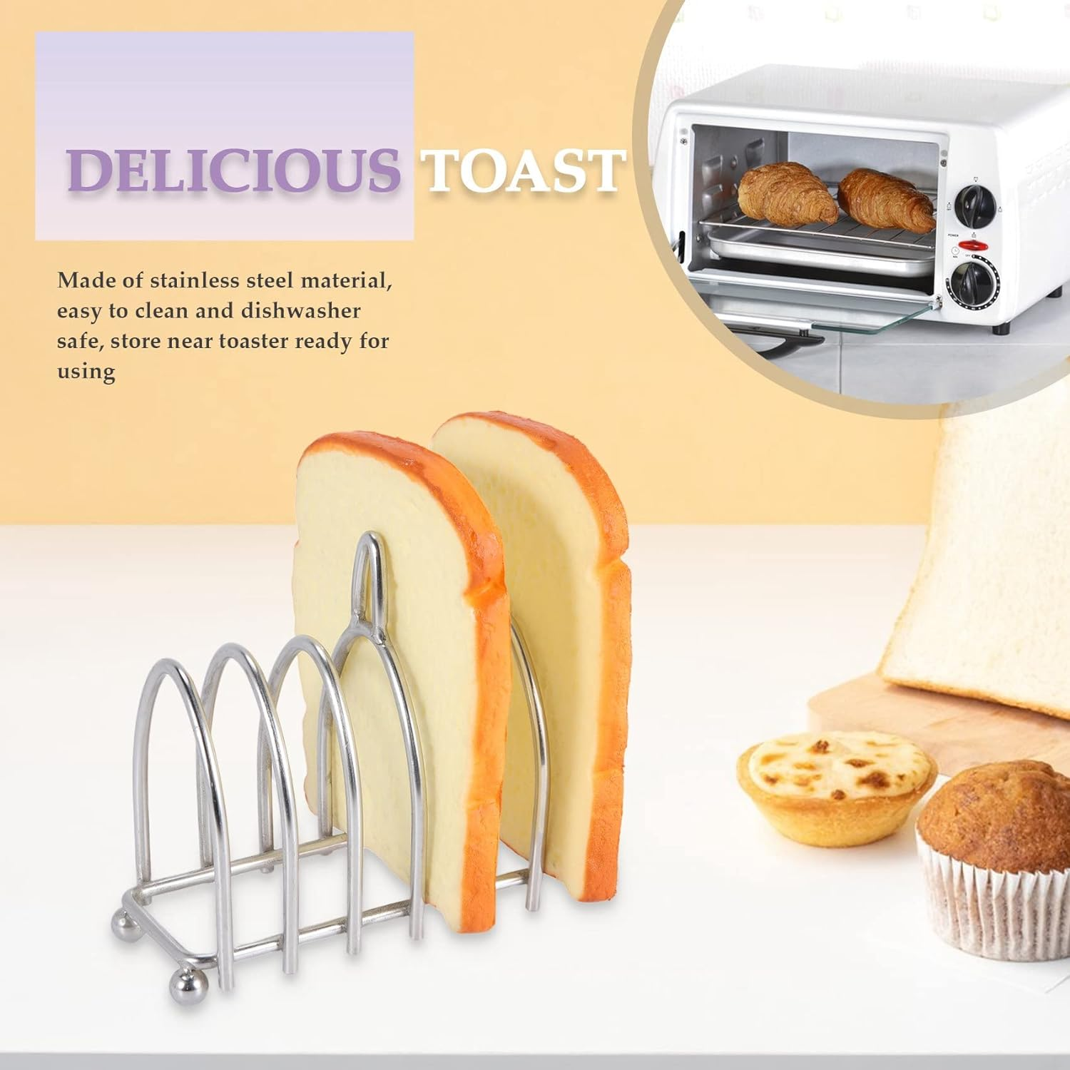 Toast Bread Rack Holder 6 Stainless Steel Toast Rack with Feet and Loop Carry Handle image number 6