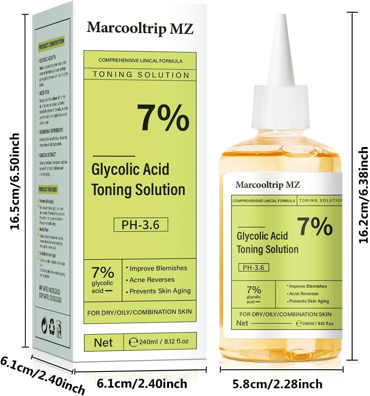 240Ml Glycolic Acid 7% Exfoliating Toner for Hydrating & Smoothening, Multi-Functional Gentle Serum for Face, Body & Underarms Skin Care image number 3