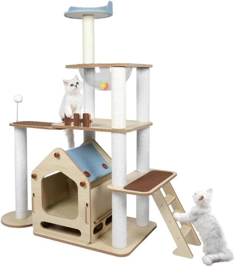 Pawz 138Cm Cat Tree &ndash; Cats Tower, Scratching Post, Scratcher, Wood, Condo, Toys, Modern House, Climbing