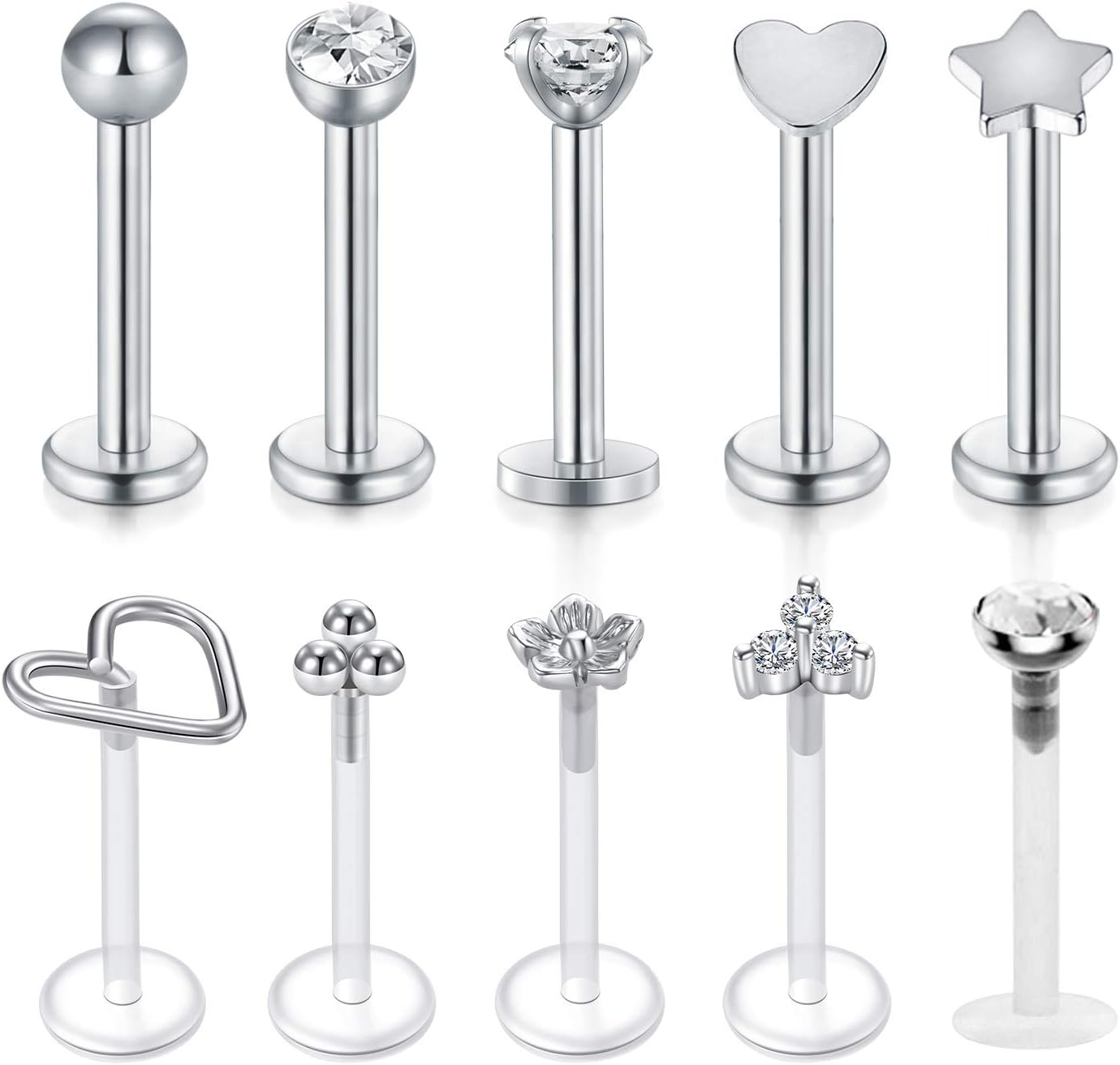 MODRSA Tragus and Helix Piercing Jewelry Flat Back Earrings for Women Forward Helix Cartilage Earring Medusa Lip Rings 16G