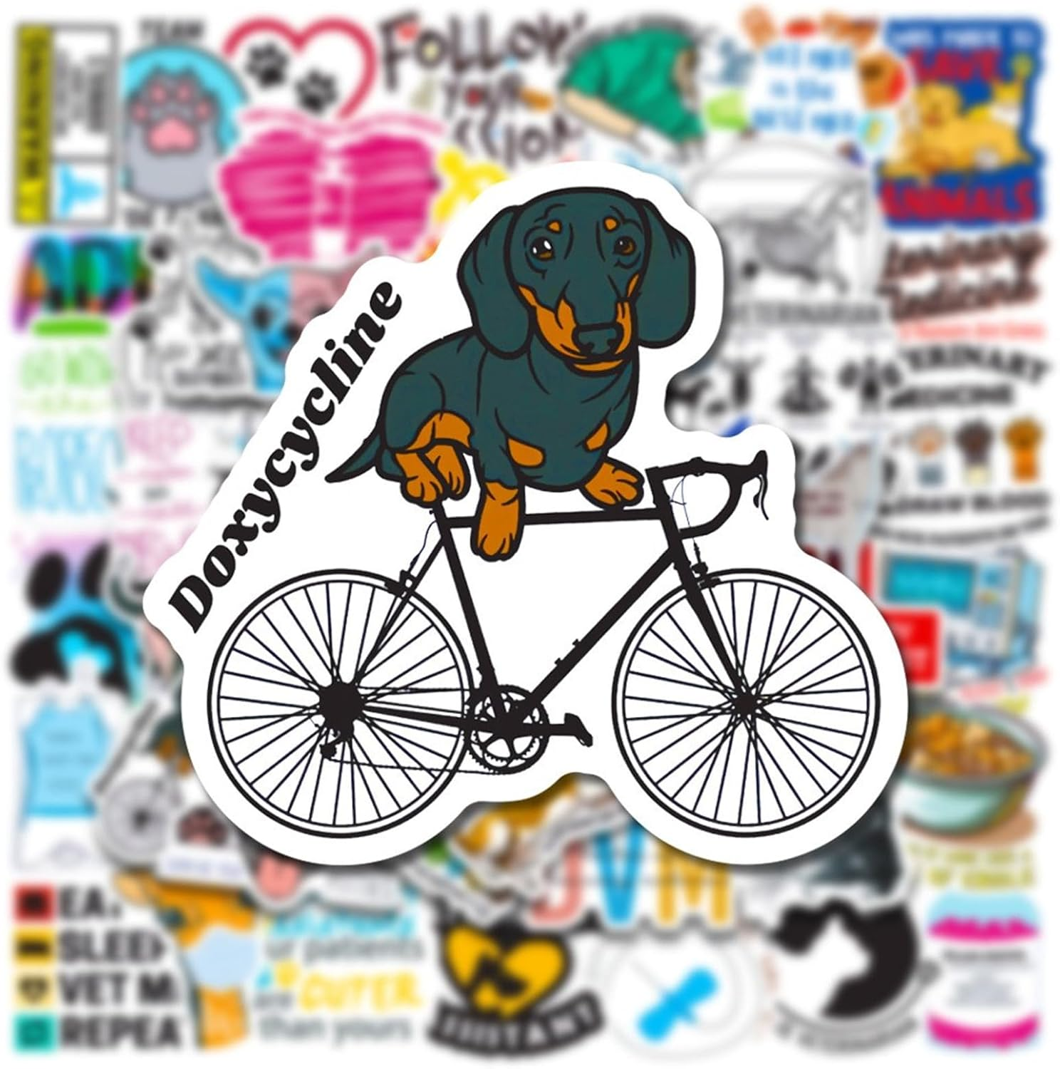 50 Pcs Funny Veterinary Stickers and Decals, Cute Veterinarians Vinyl PVC Waterproof Stickers for Water Bottle Skateboard Luggage Laptop Computer Phone, Vet Tech Party Favors for Kids Teens Adults
