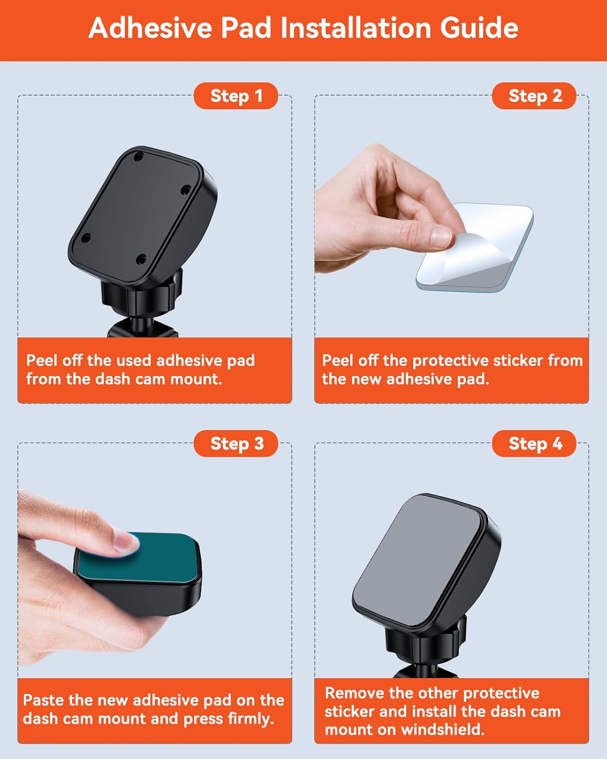 Vantrue Car Windshield Double-Sided Customizable Adhesive Pads, Residue-Free Electrostatic Stickers, Drop-Resistant Adhesion Promoter for Mounting Dash Cam