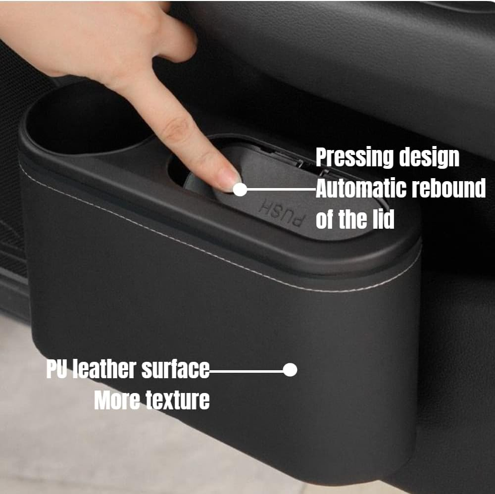 Car Trash Can with Lid,Mini Car Garbage Can Leakproof Trash Bin for Car,Automotive Garbage Container Accessories (Beige) - Brown image number 3