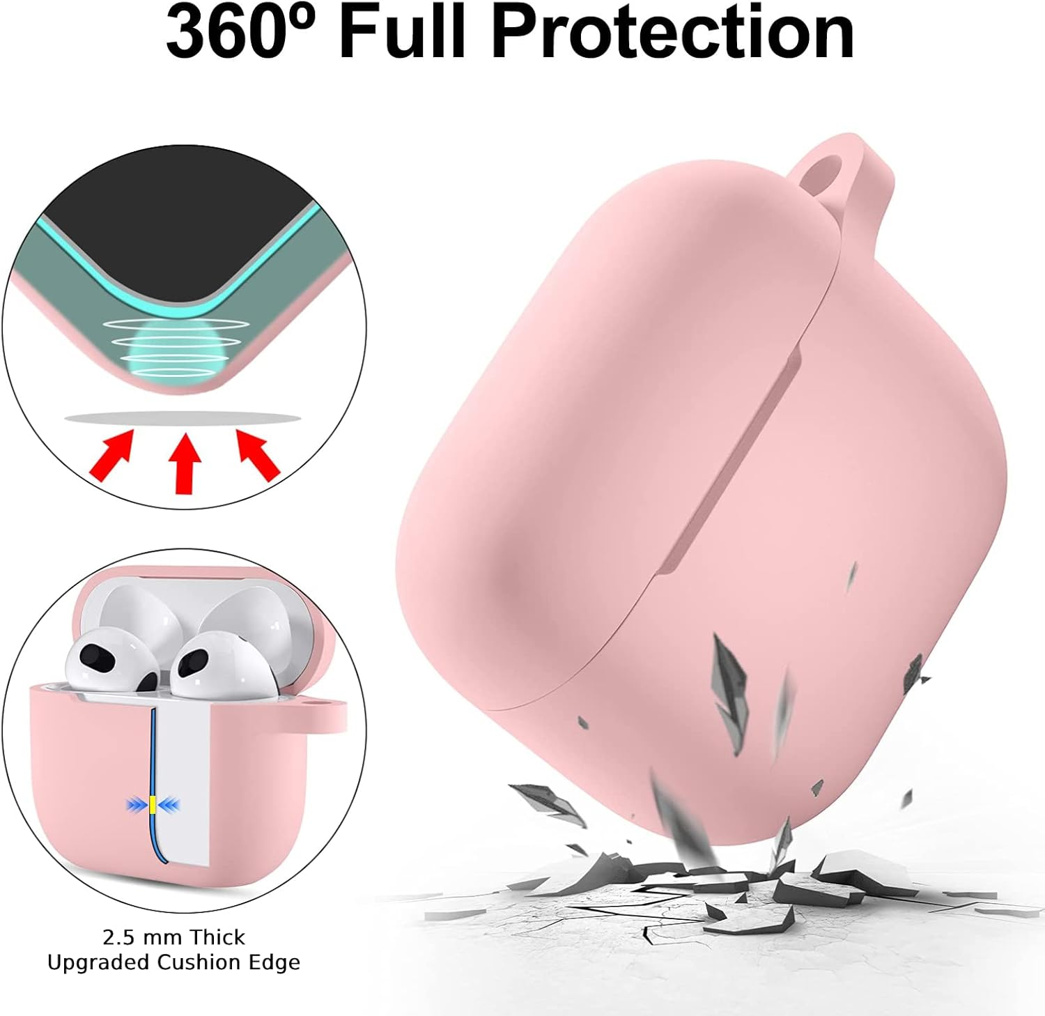 Ixtra Soft Silicone Airpods 3 Case with Keychain Shockproof Protective Charging Case Cover Compatible with Airpods 3Rd Generation 2021 for Men Women Wireless Charging Support, Light Pink image number 5