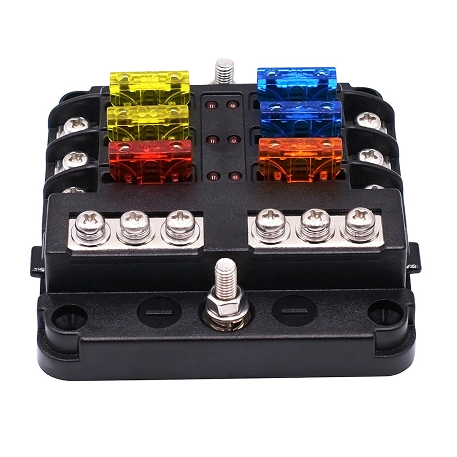 6-Way Waterproof Fuse Block,With LED Indicator 12 Circuits with Negative Marine Fuse Box for Dc 12/24V Car Boat RV Truck image number 6
