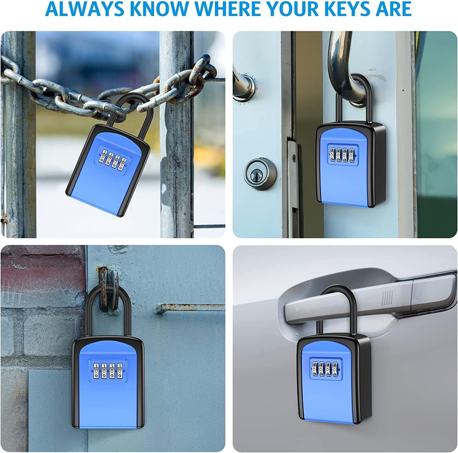 Key Lock Box, Wall Mounted Key Safe Box, Weatherproof 4 Digit Combination Key Storage Lock Box, 5 Keys Capacity with Removable Shackle for Indoor Outdoor, Small Size 3.66Inch image number 6