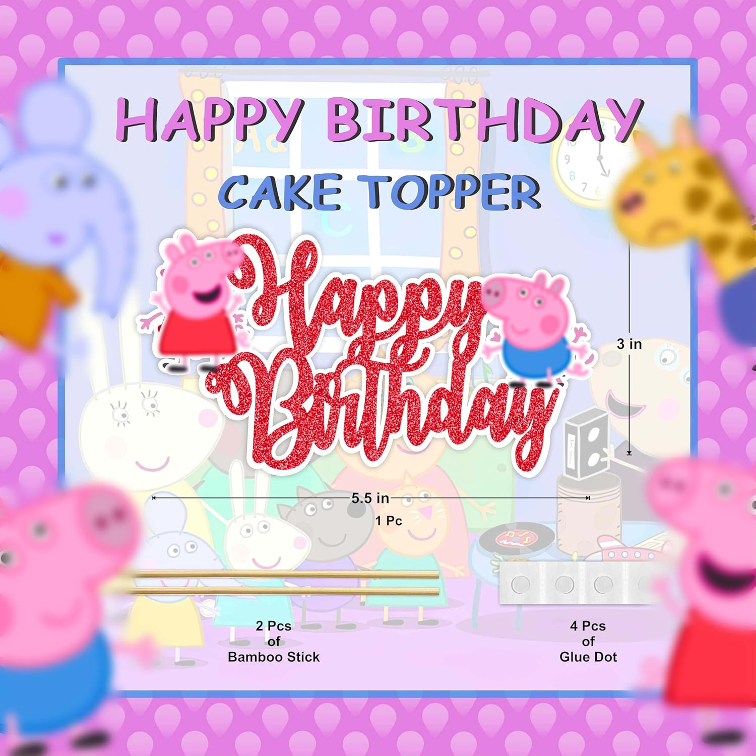 Pepa Pig Happy Birthday Cake Toppers &ndash; Fun & Colorful Party Decoration For| Perfect for Themed Birthdays & Dessert Table Decor image number 1