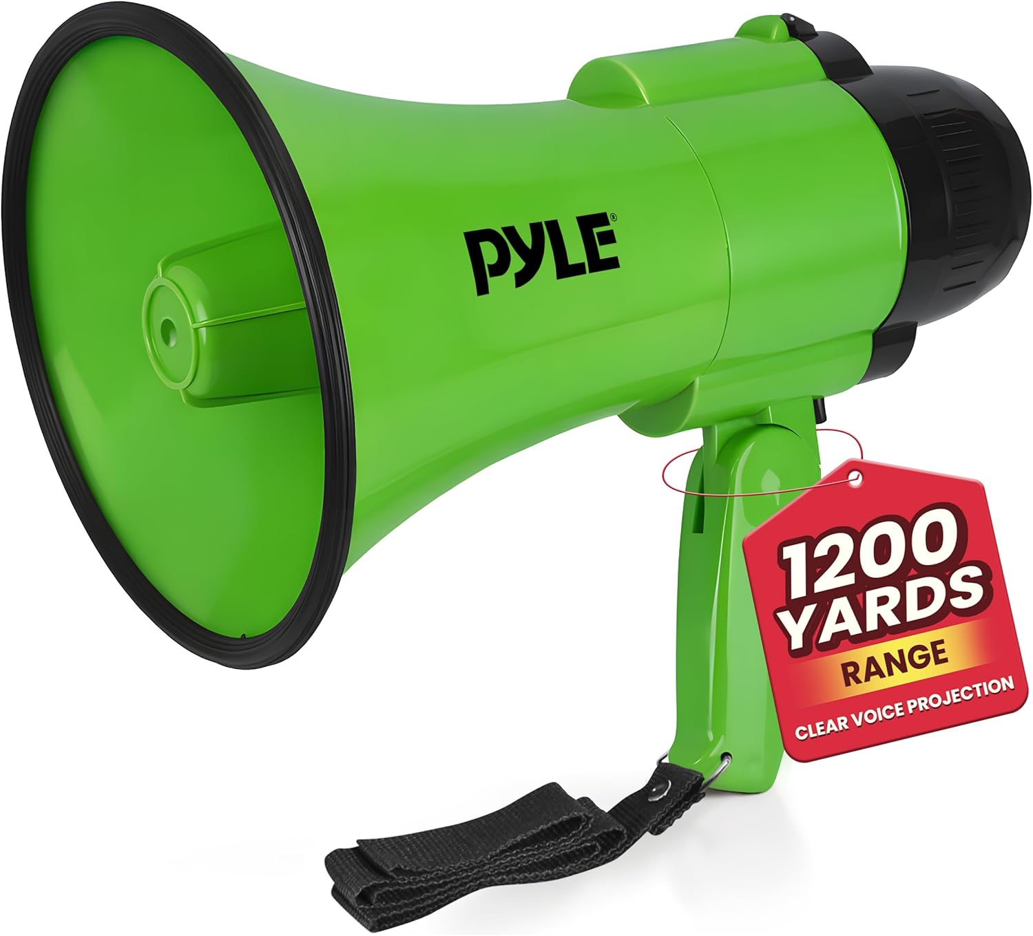 Portable Megaphone Speaker Siren Bullhorn - Compact and Battery Operated with 30 Watt Power, Microphone, 2 Modes, PA Sound and Foldable Handle for Cheerleading and Police Use - Pyle PMP32GR (Green)