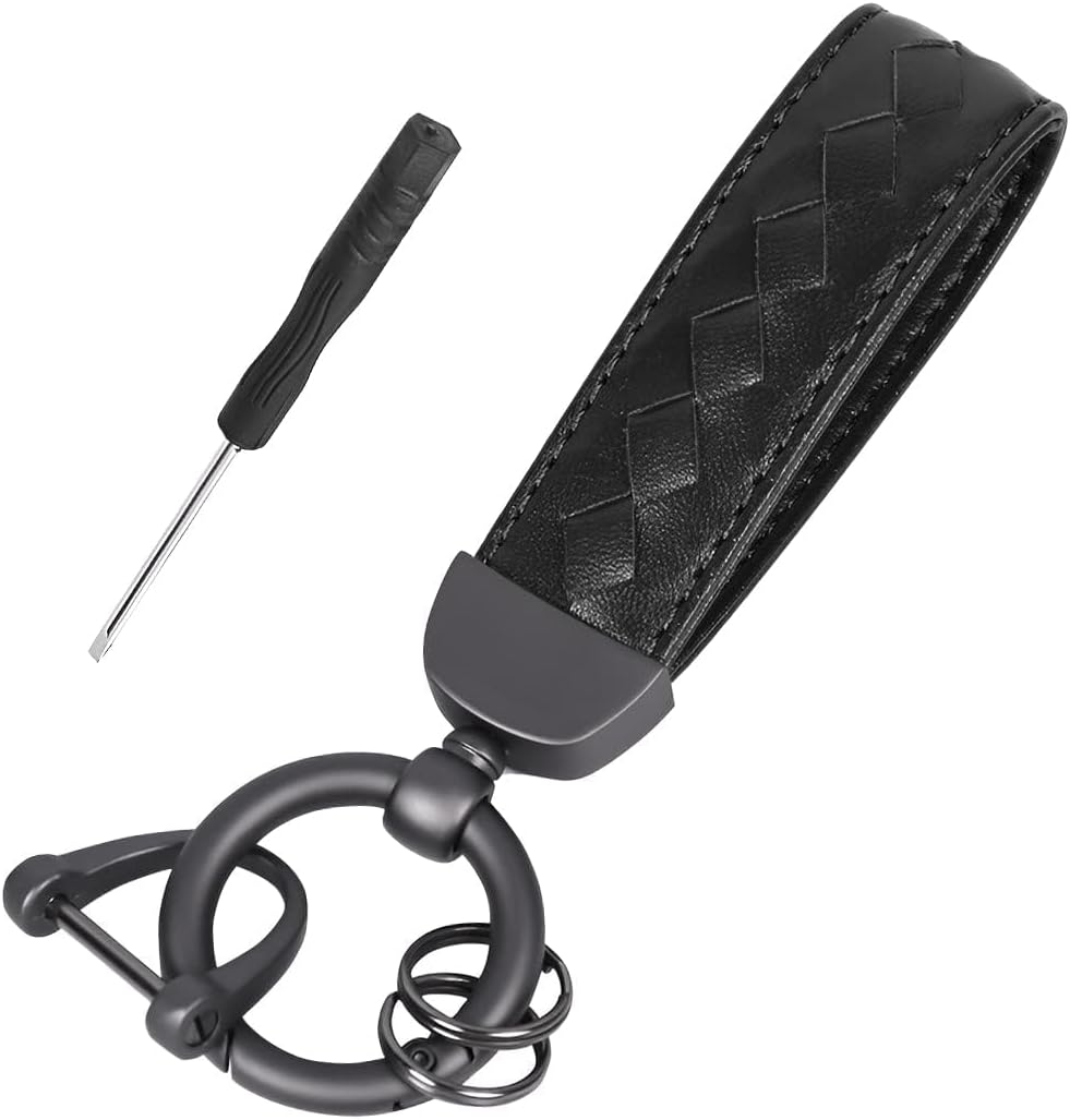 Genuine Leather Car Keychain, Sheepskin Key Fob Holder Keys Organizer with 360 Degree Rotatable Anti-Lost D-Ring