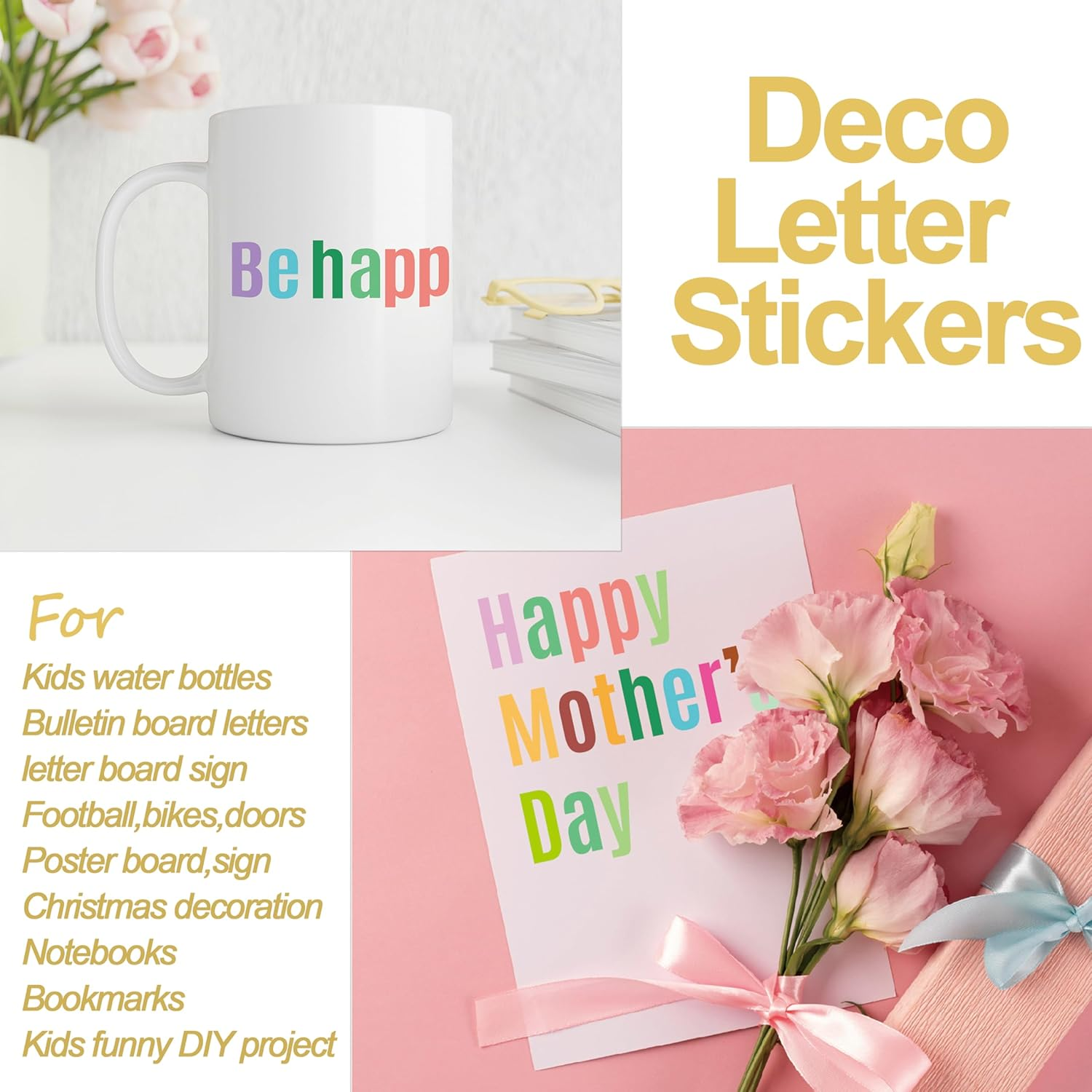 980 Pcs 12 Sheets Vinyl Letter Stickers Small 1 Inch, Colorful Number Stickers Self-Adhesive Waterproof Alphabet Stickers 1" for Mailbox, Bulletin Board, Water Bottles, Scrapbook, DIY (Multi-Colors) - Multiple-Color image number 5