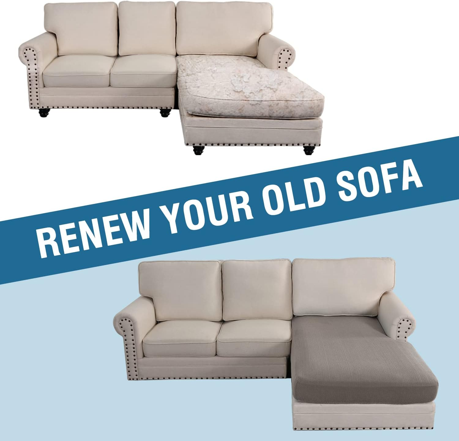 H.VERSAILTEX Sectional Couch Covers 1 Piece Chaise Slipcover L Shape Separate Cushion Couch Chaise Cover for Both Left/Right Sectional Couch, Taupe image number 5