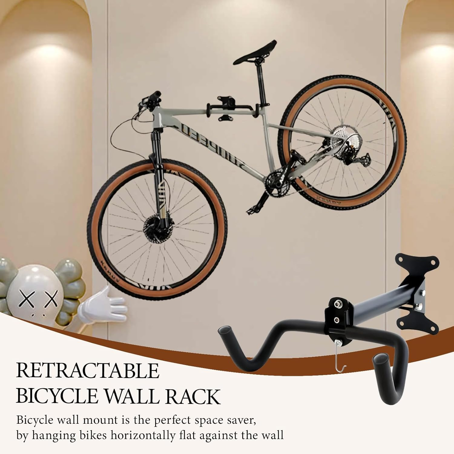 Bike Hanger Wall Mount, Bicycle Indoor Storage Rack, Hanger Indoor Bike Holder Retractable Frame, Cycling Holder Hook, Frame with Straps and Simple Wrench, for Mountain Hybrid Road Bikes image number 5