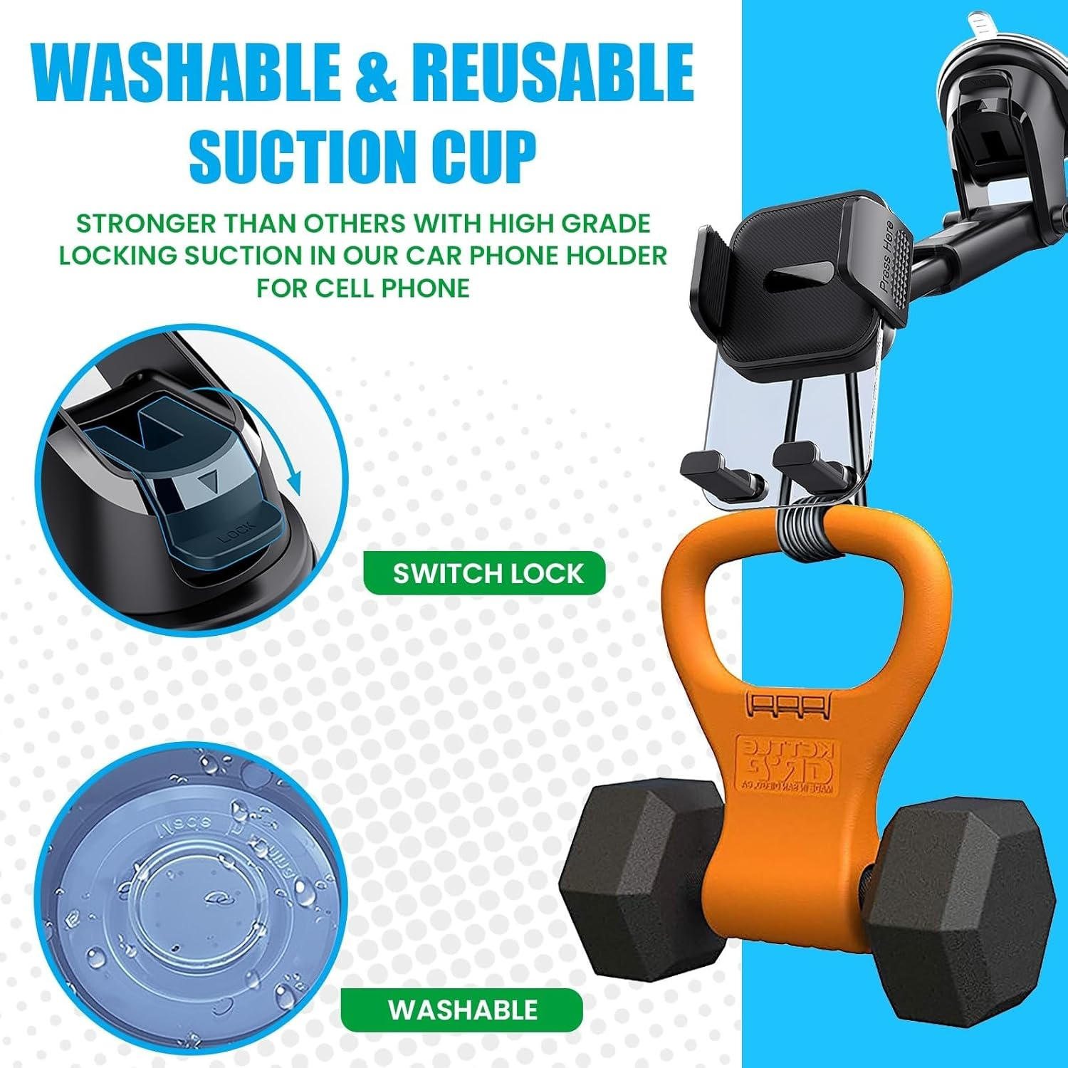 Universal Car Phone Holder - Heavy Duty Dashboard, Windshield & Air Vent Mount with Powerful Suction Cup | Compatible with All Smartphones, Iphone, Samsung | Secure for SUV, Truck, Van image number 1