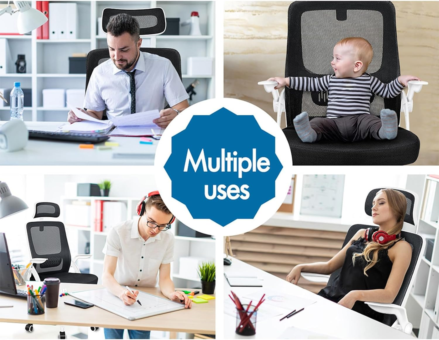 ALFORDSON Office Chair Mesh Computer Chair Swivel Executive Desk Chair with Adjustable Headrest and Armrest Arco Series(White Black) image number 1