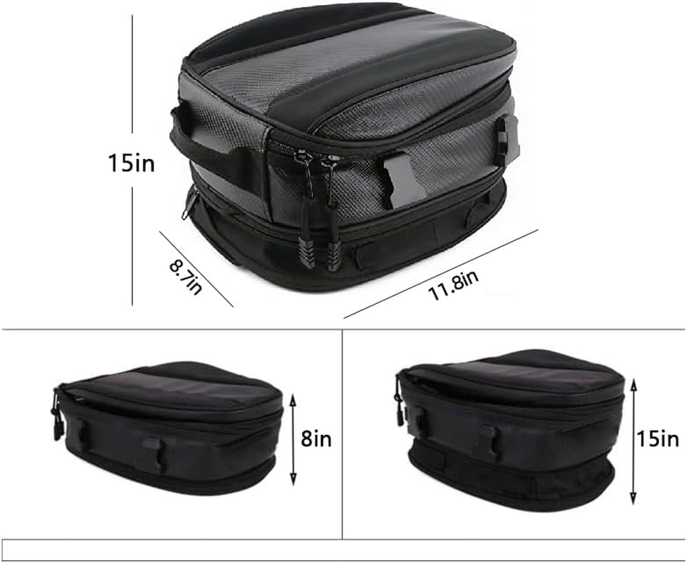 Motorcycle Tail Bag, Motorbike Saddlebags, Waterproof Rear Seat Bike Backpack, Multifunctional Luggage Suitcase, PU Leather Sport Bags, 15 Liters (Black) image number 1